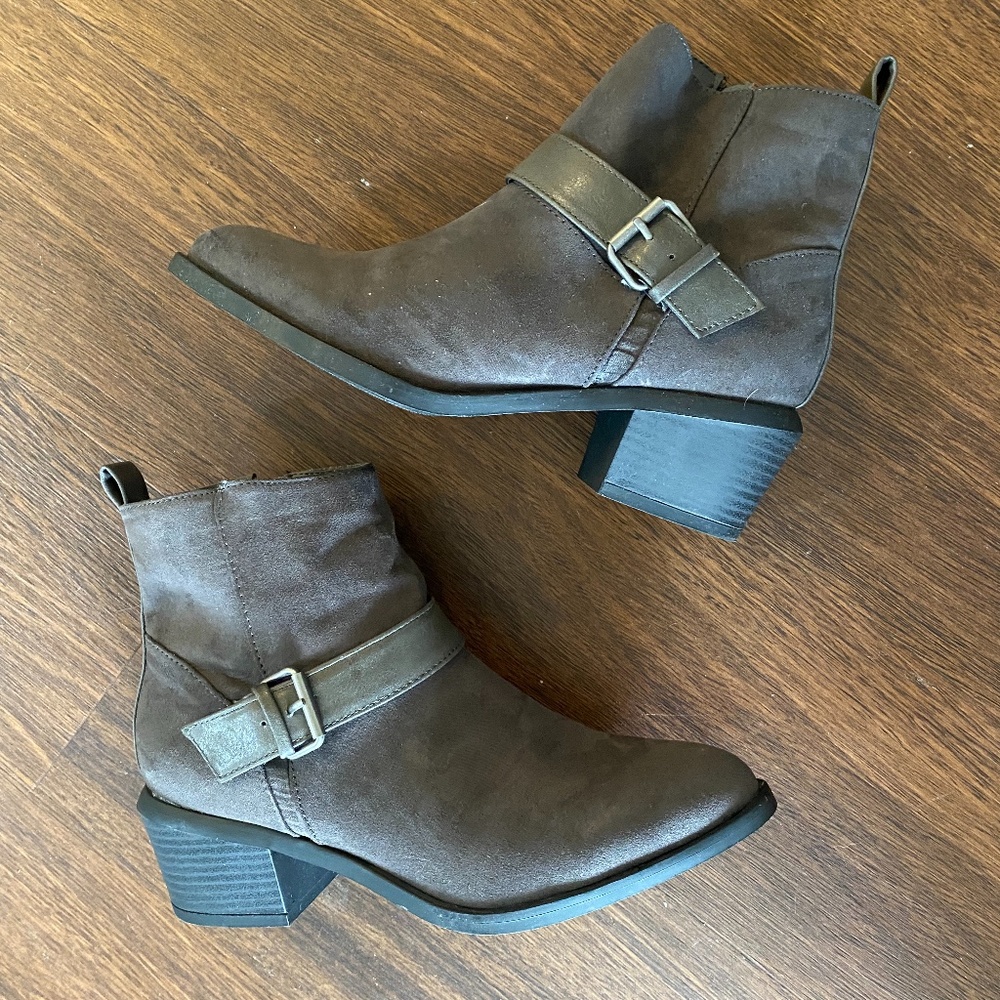 Charcoal Gray Buckle Ankle Boots